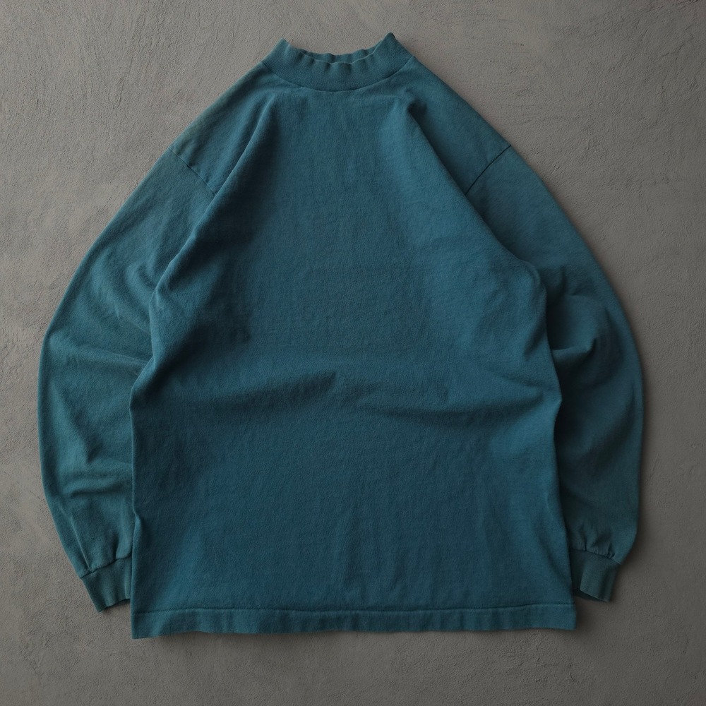 Vintage 90s Fruit of the Loom Teal T-shirt Medium Mock Neck Long Sleeve - Picture 10 of 10